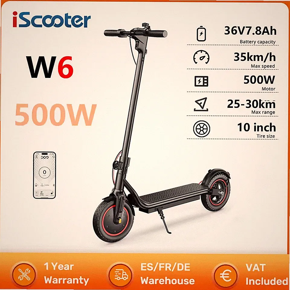Elektroroller 500W Faltbar E-Scooter Mit APP 35KM/H Offroad E-Roller iScooter W6