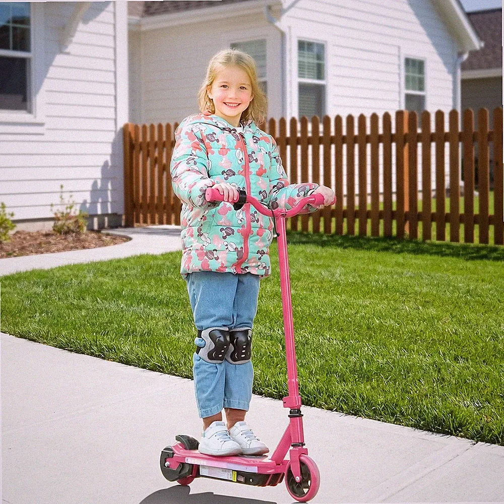 Elektroroller für Kinder 6-14 Jahre, mit bunten Lichtern, rosa