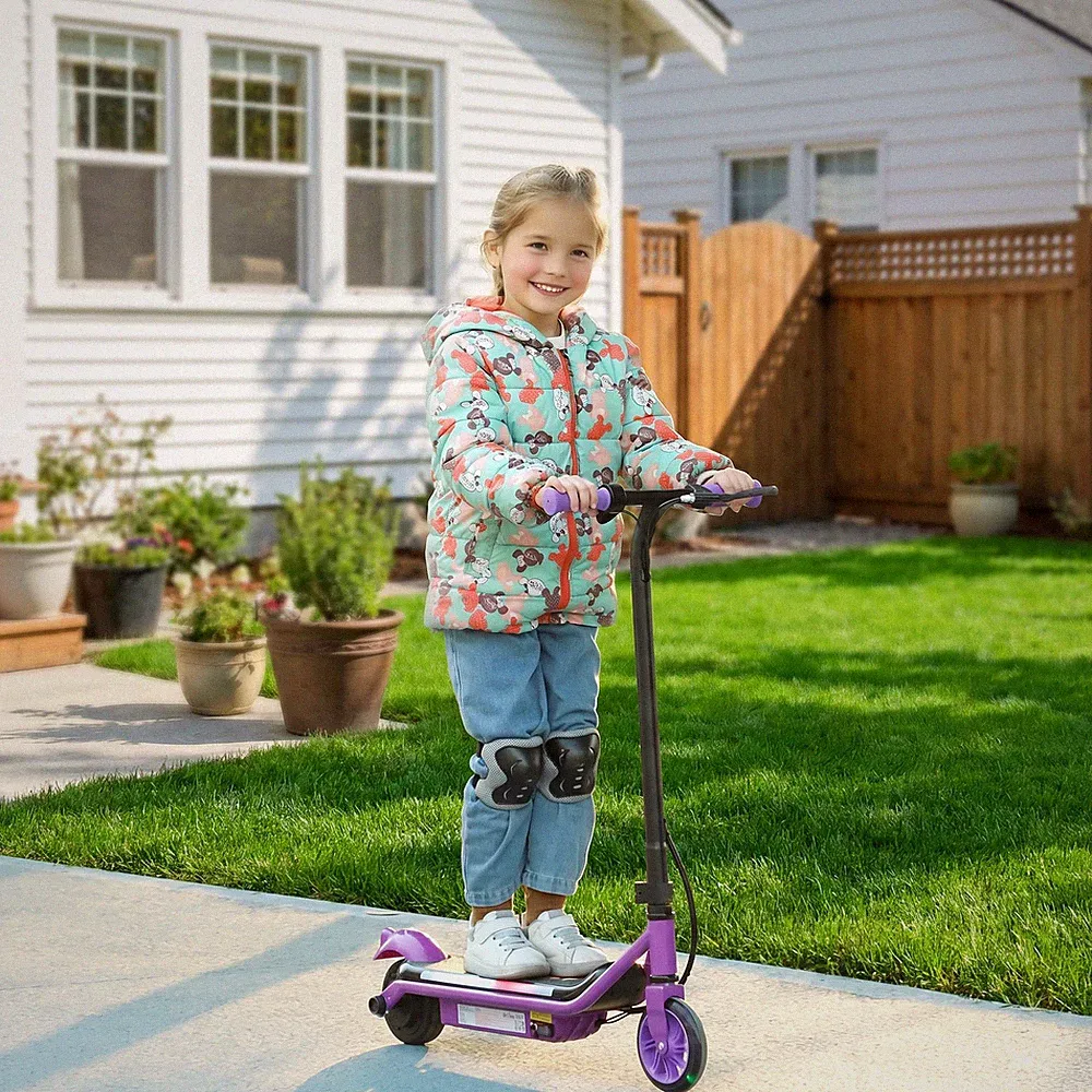 Elektroroller für Kinder von 6-14 Jahren, mit bunten Lichtern, lila