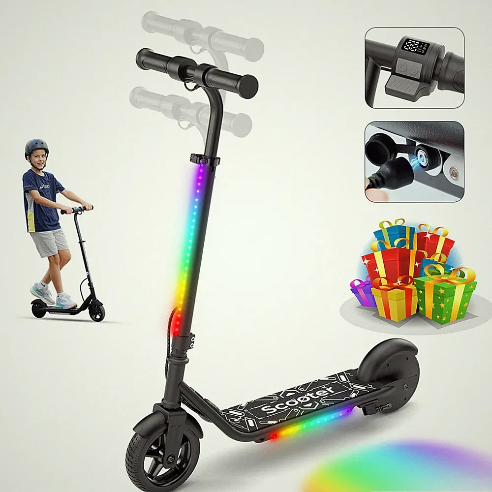 Elektroroller Kinder 16km/h Elektroscooter LED-Anzeige Elektro Roller Schwarz
