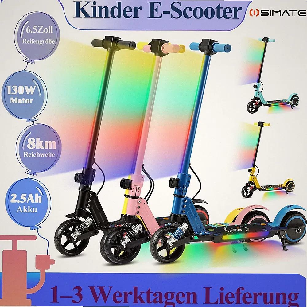 Elektroroller Kinder 6-12 Jahren Elektro Kinderroller 8 Km LED 14km/h E Scooter