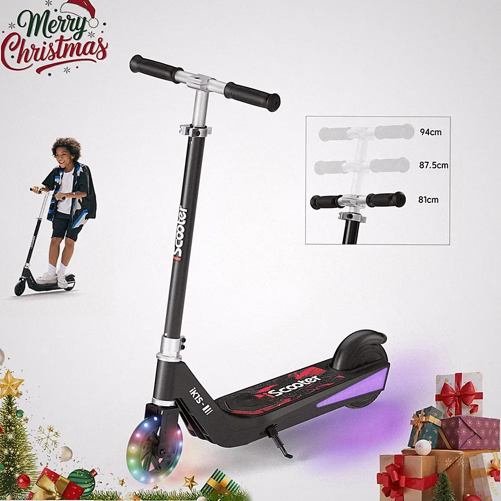 Elektroroller Kinder Elektroscooter bis 7 km Elektro Roller LED Alter 6+ Schwarz