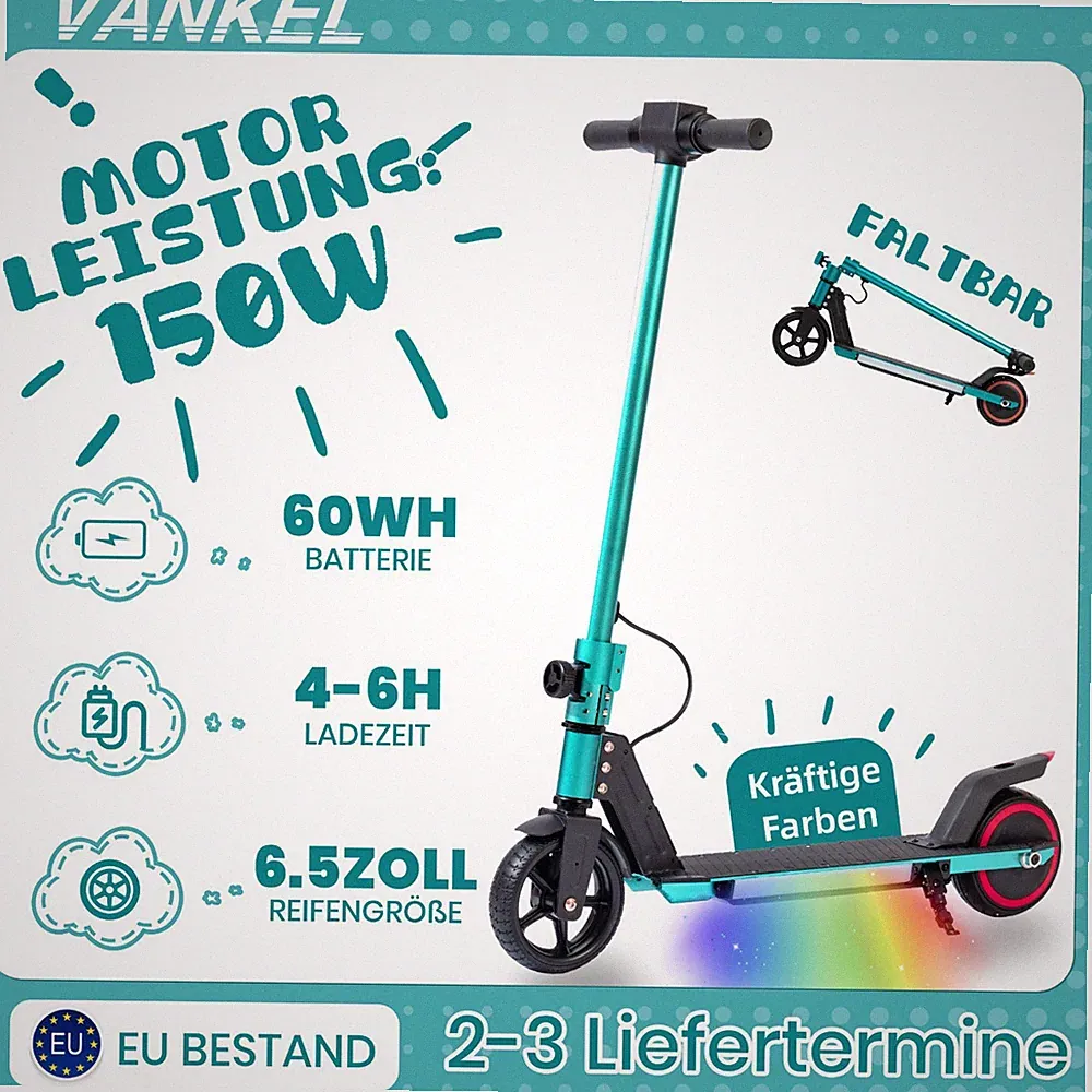 Elektroroller Kinder Grün 110W Klappbar E Scooter mit LED Display Kinderroller