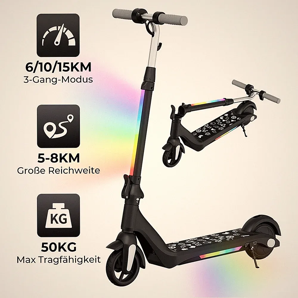Elektroroller Kinder Schwarz E Scooter Für kinder 6+ Jahren 15km/h Kinderroller