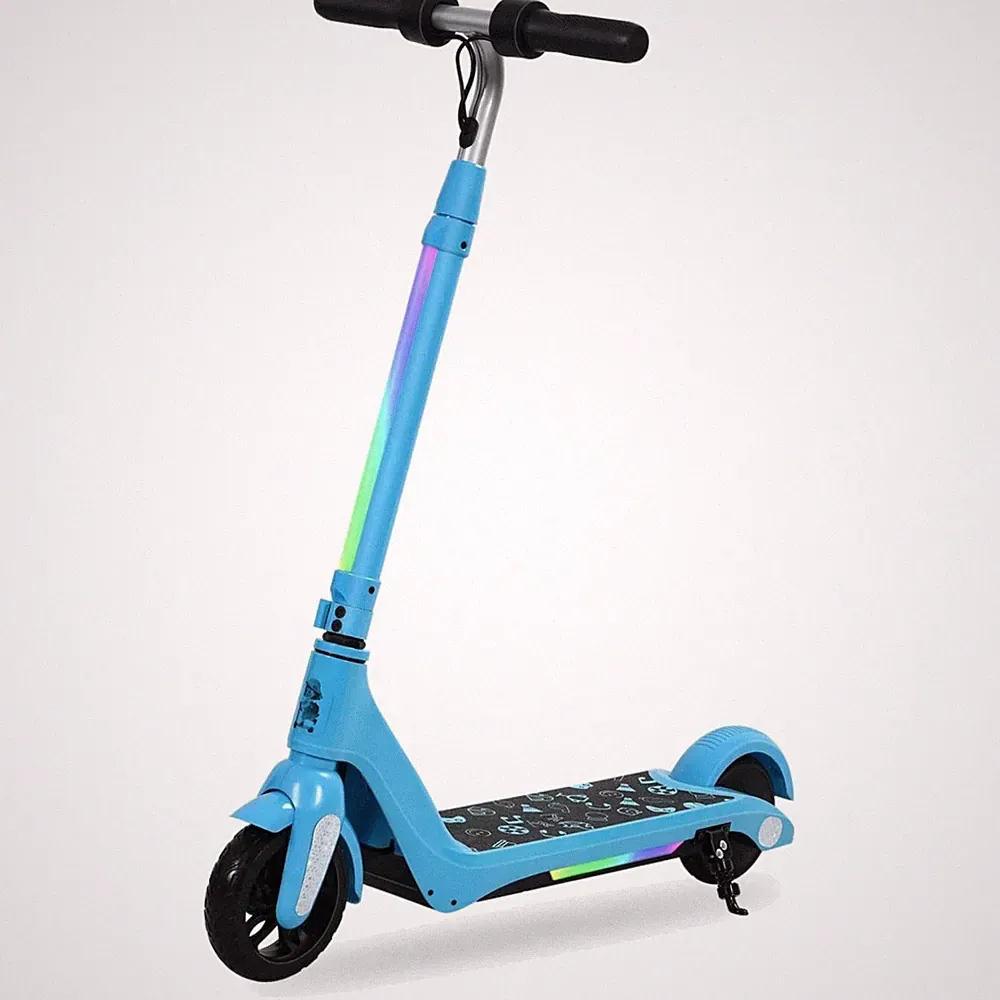 Elektroroller Kinder Scooter LED Leuchten Bremssystem Aluminium Blau