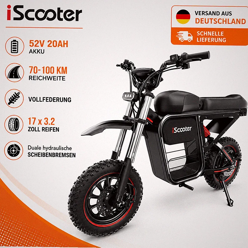 Elektroroller mit Sitz 17 Zoll 52V 20Ah 100km NFC Doppel-Federung Scheibenbremse