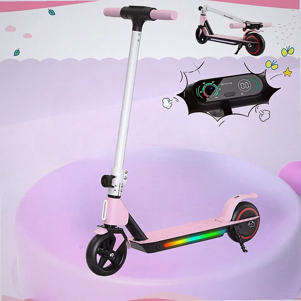 Elektroscooter Kinder Rosa Elektroroller 130W Bis 8KM Klappbar E-Scooter Mit LCD