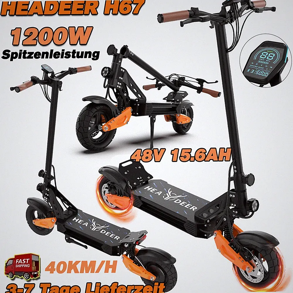 HEADER H67 1200W Elektroroller 48V15.6Ah 11"Off-Road Klappbar E-Scooter 40km/h