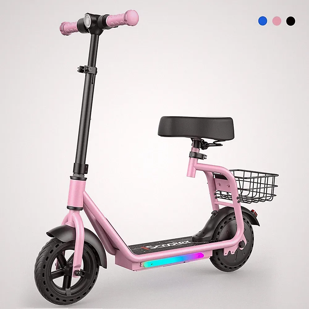iK7 8,5'' Elektroroller für Kinder 250W 2in1 E-Scooter mit Sitz & Korb 15km Rosa