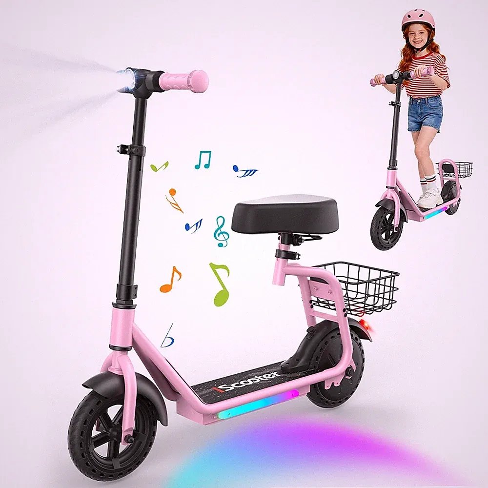 iK7 8,5'' Elektroroller für Kinder 250W 2in1 E-Scooter mit Sitz & Korb Bis 15 km