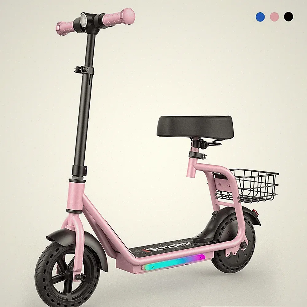 iK7 Kinderroller 6–14 Jahre 250W 2 in 1 Elektroroller mit Sitz & Korb 3 Farben