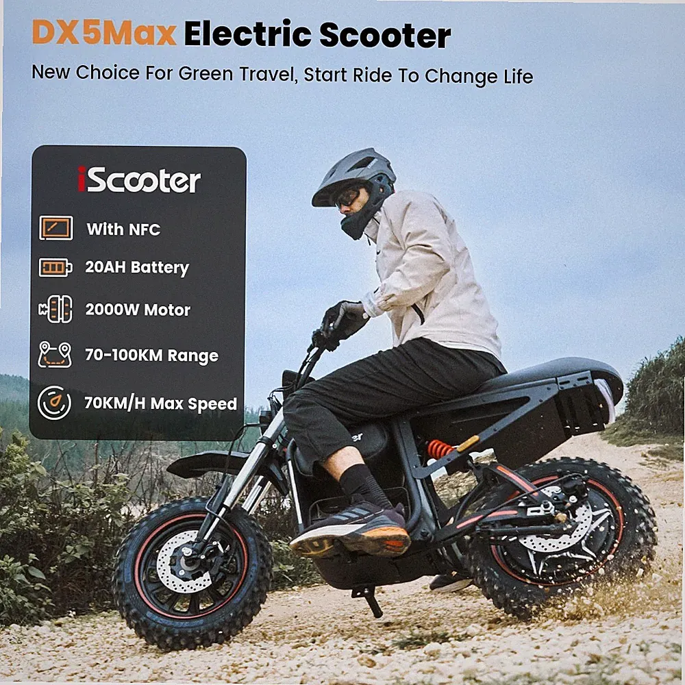 iScooter DX5Max 2000W Elektroroller 70km/h OffRoad E-Scooter NFC 52V 20AH
