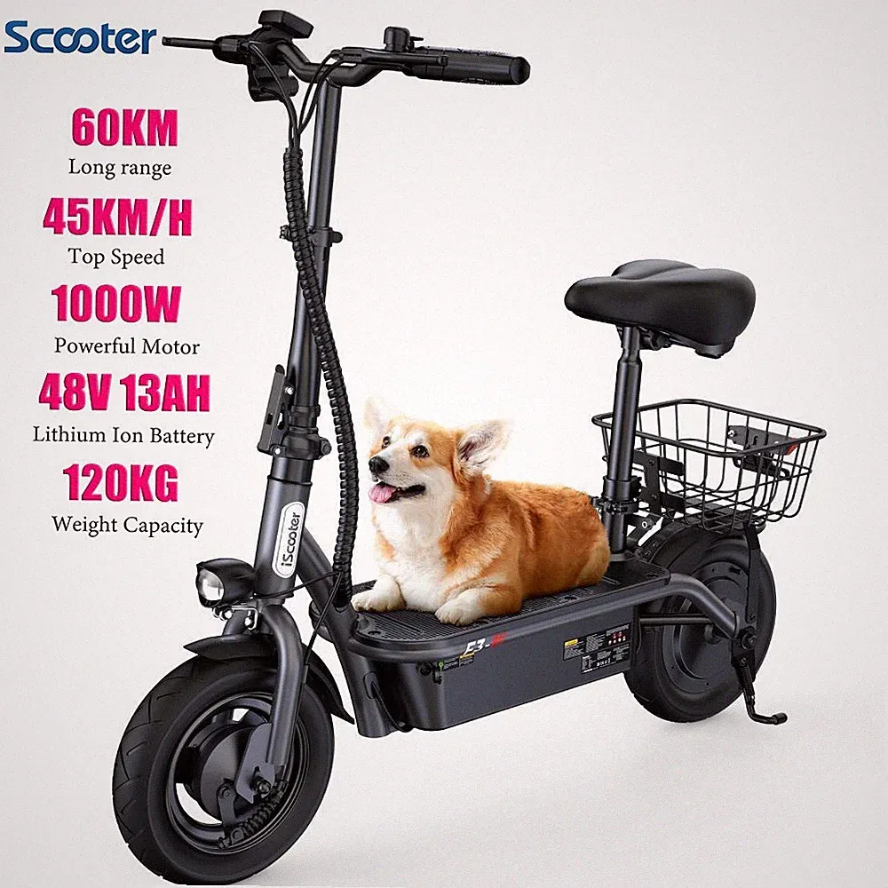 iScooter F3 1000W Elektroroller 45km/h E-Scooter 48V13AH E-Roller Offroad 60KM