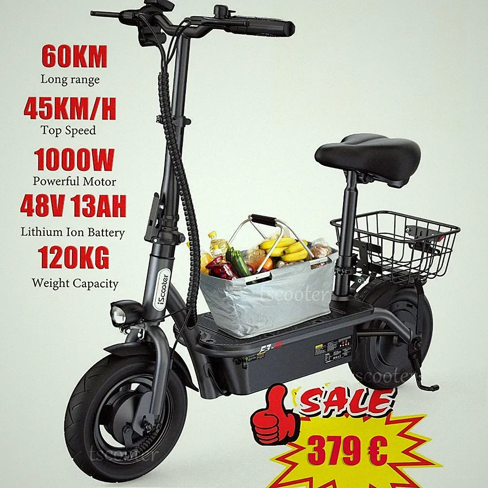 iScooter F3 1000W Elektroroller 45km/h E-Scooter 60KM 48V13AH E-Roller Offroad