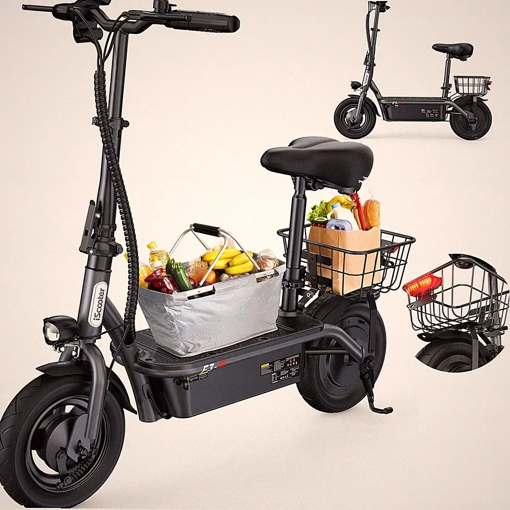 iScooter F3 Elektroroller 1000W 13AH City E-Scooter 10" E-Roller 45KMH mit Korb