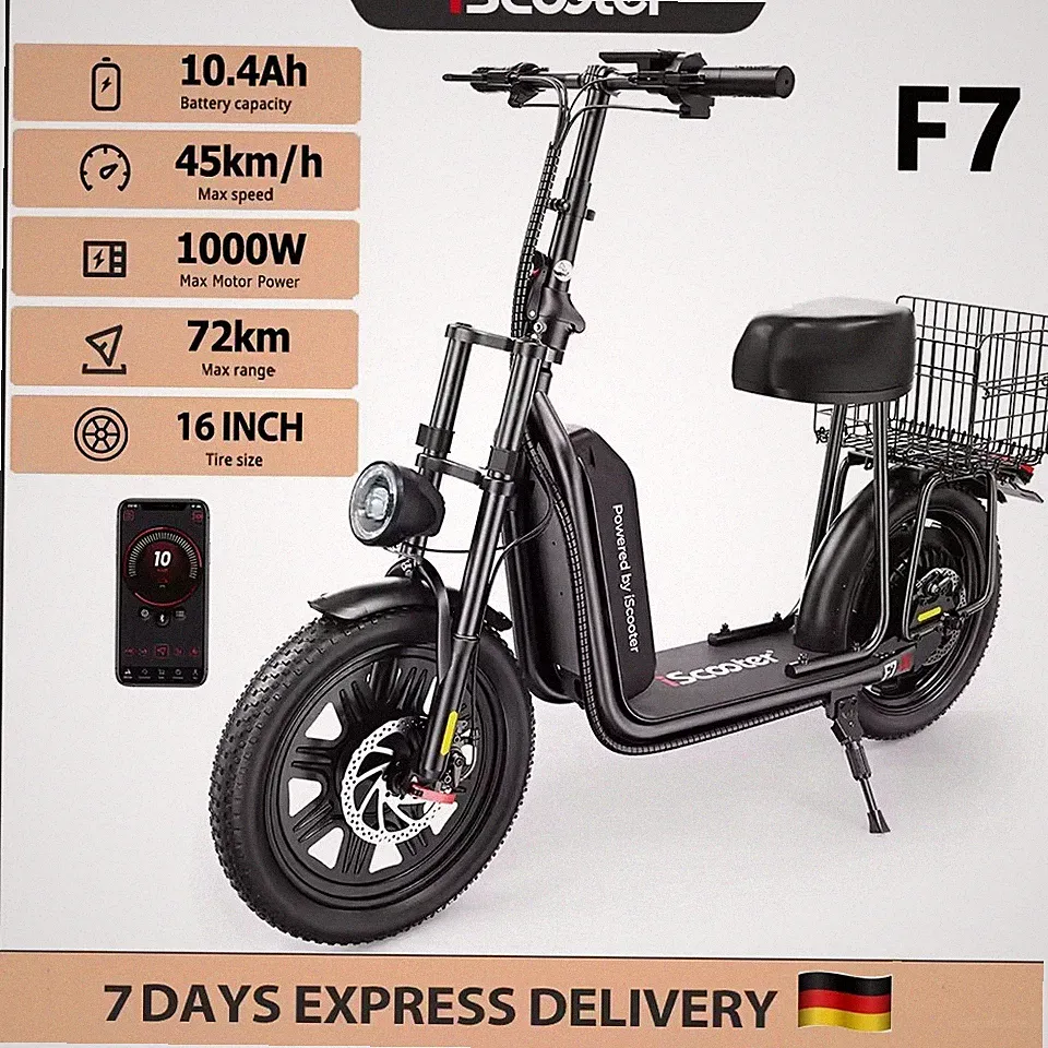 iScooter F7 16" Elektroroller 1000 W Motor 48V 10,4Ah 45 km/h mit App E-scooter