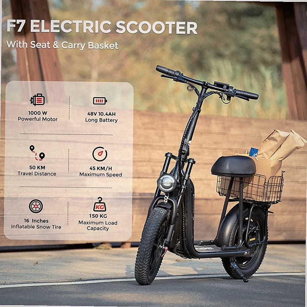 iScooter F7 16 Zoll Elektroroller mit APP 1000W 45km/h Offroad E-Scooter 50KM