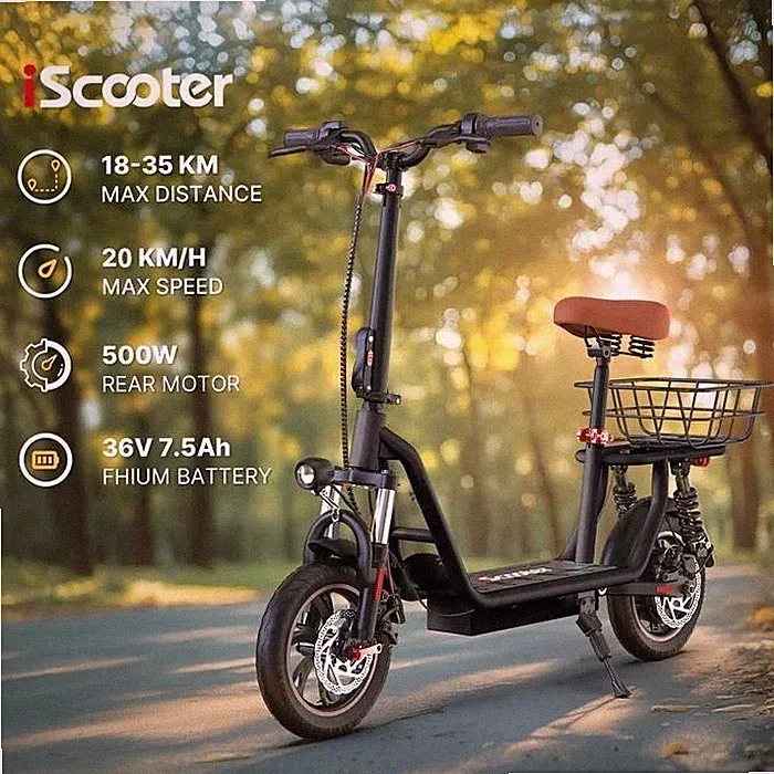 iScooter i12 12 Zoll Elektroroller 500vv Vollfederung E-Scooter 7.5AH/36V 120KG