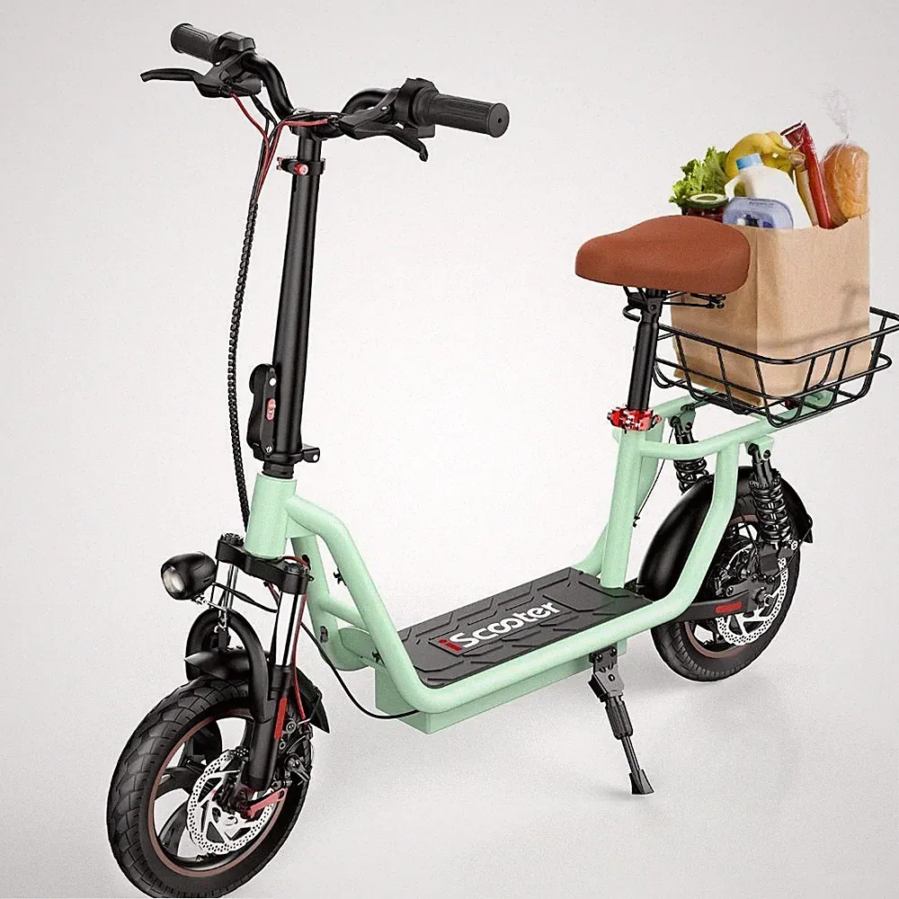 iScooter i12 500W Elektroroller mit Korb Vollfederung 12'' E-Scooter Bis 120kg