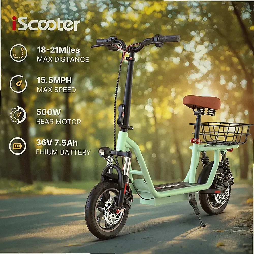iScooter i12 500W Elektroroller mit Korb Vollfederung 12 Zoll E-Scooter 120kg