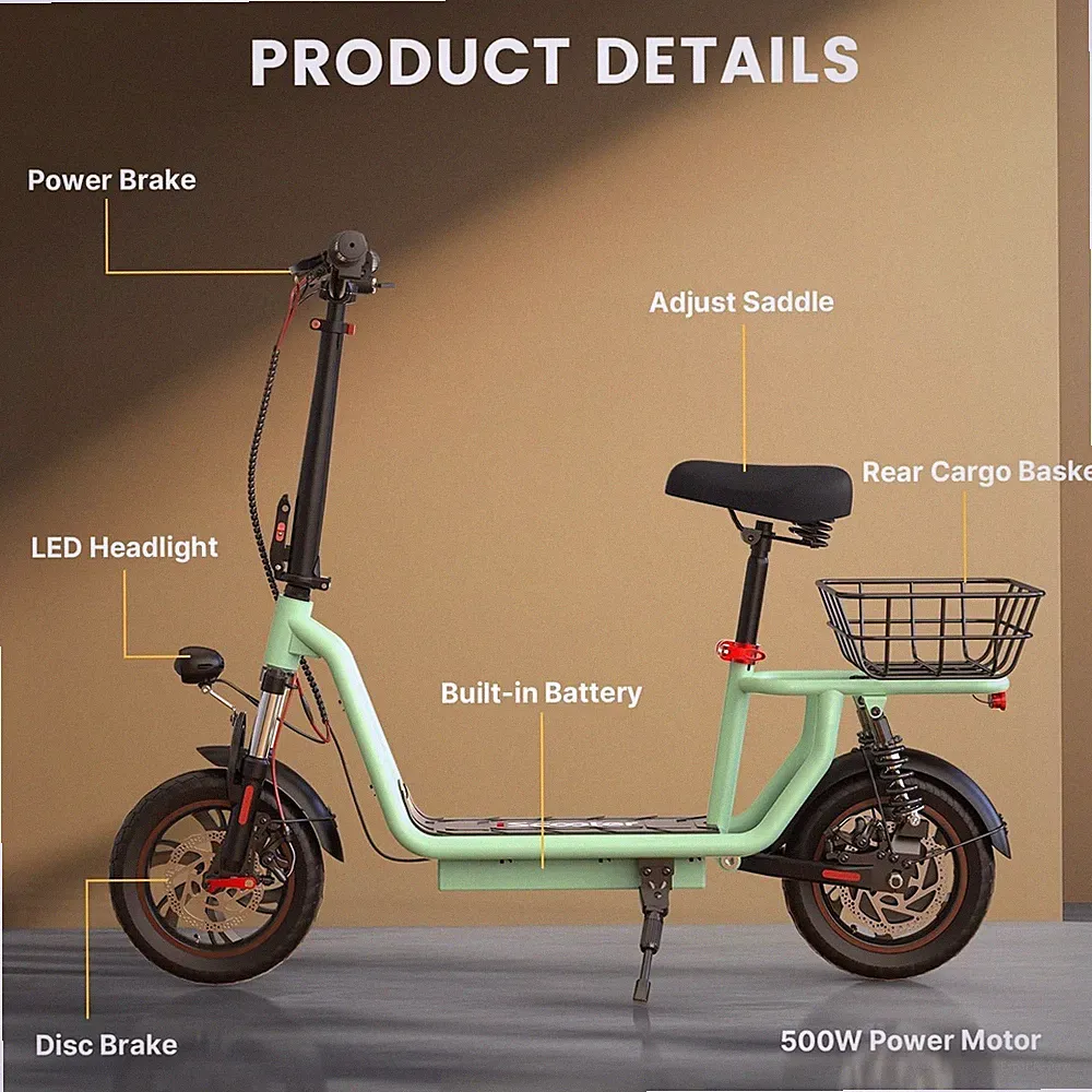iScooter i12 500W Elektroroller mit Korb Vollfederung 7,8Ah 12'' E-Scooter 35KM