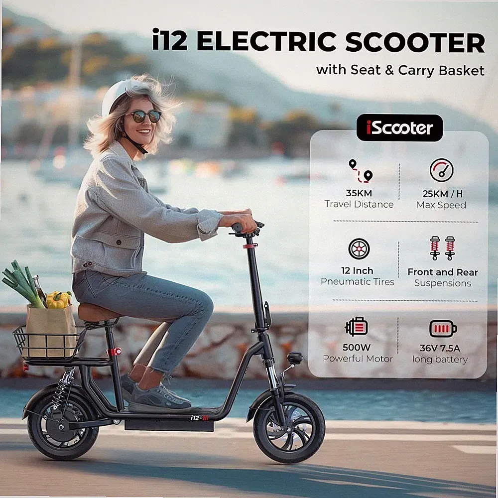 iScooter i12 Elektroroller 12'' E-Scooter 500W E-Roller mit korb Off-road 25km/h