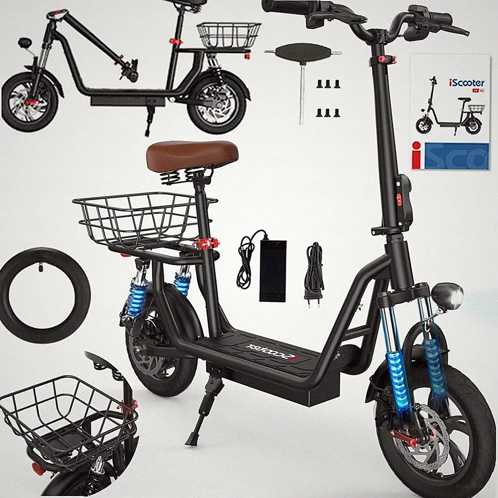 iScooter i12 Elektroroller 500W 12 Zoll City E-Scooter 25KM/H E-Roller mit Korb