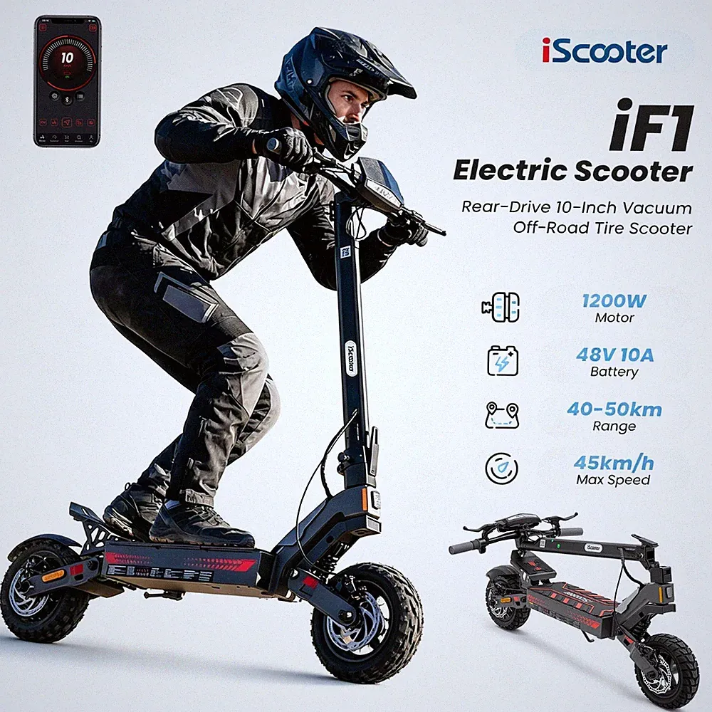 iScooter iF1 10 Zoll Elektroroller 1200W 10AH E-Scooter Off-road 45km/h E-Roller
