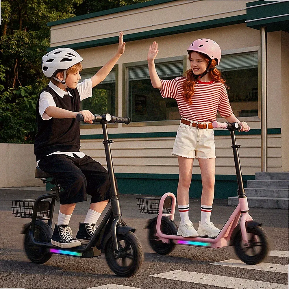 iScooter iK7 Kinderroller 6–14 Jahre 250W 2in1 Elektroroller mit Sitz & Korb DE