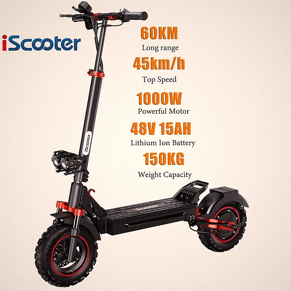 iScooter iX5S Elektroroller 1000W Offroad 48V15AH E-Scooter 150kg 65KM 11 Zoll