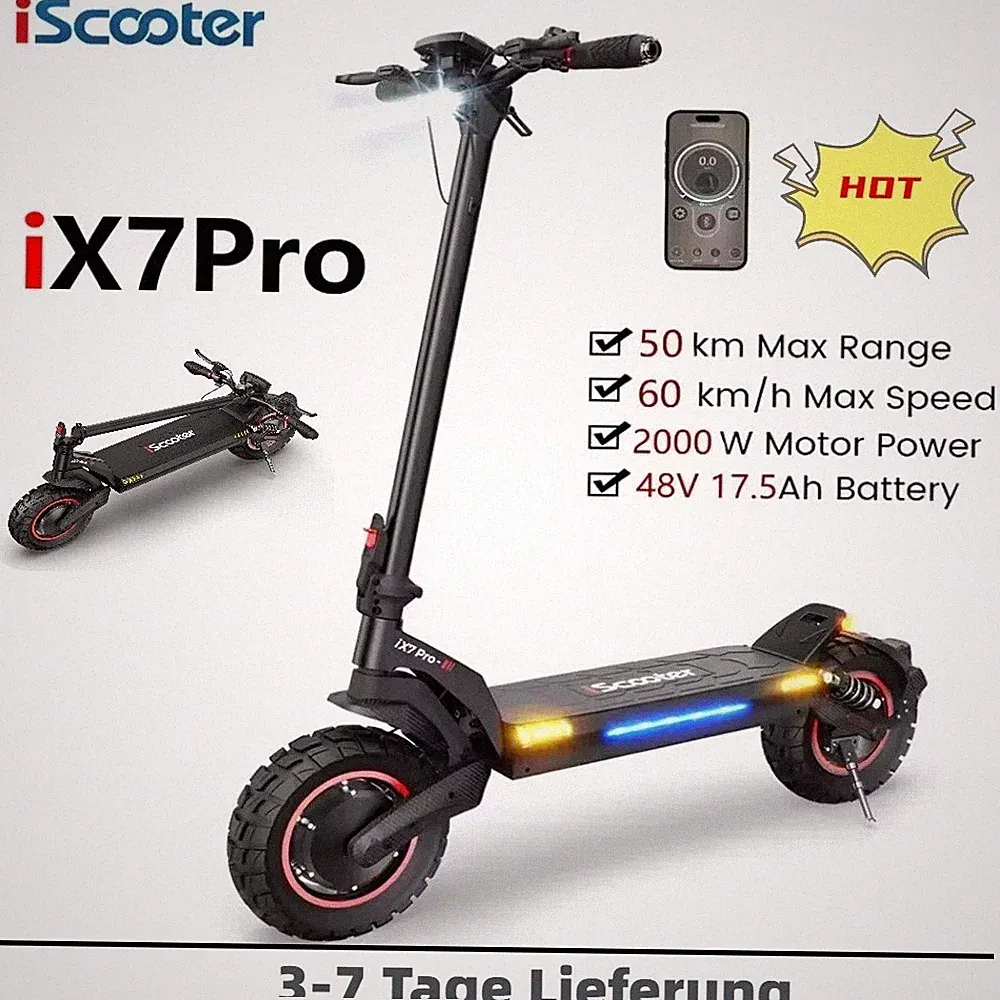 iScooter iX7 PRO E-Scooter 2000W Dual motor Offroad Elektroroller 60KM/H 150KG