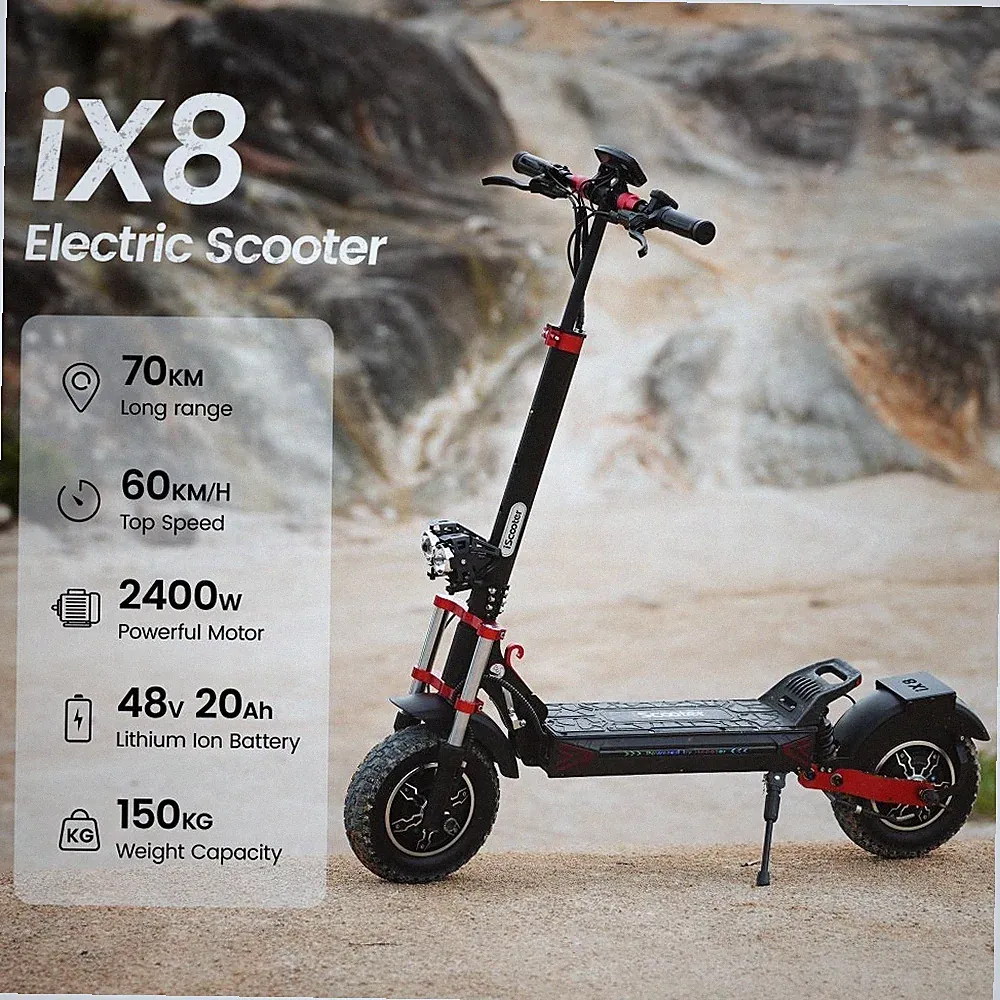 iScooter iX8 Elektroroller 12 Zoll Offroad 2400W Dual Motor E-Scooter 60KM/H