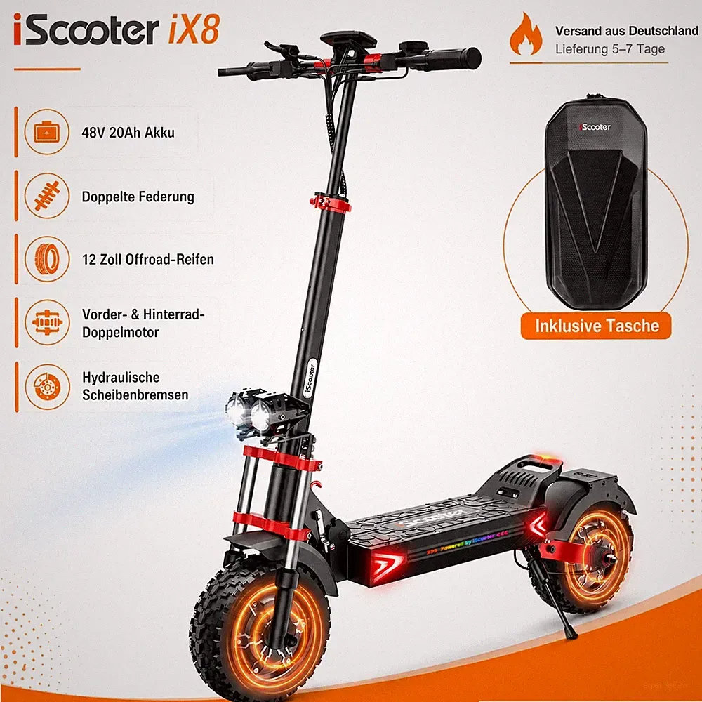 iScooter IX8 Offroad Elektroroller 12 Zoll 2400W 20AH Dual motor E-Scooter 150KG
