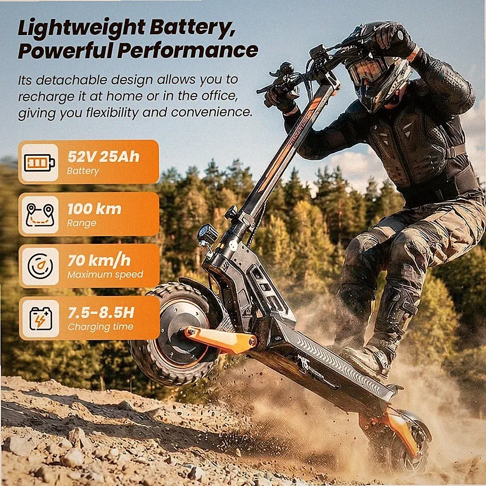 iScooter W12 Elektroroller 3000W 25AH E-Scooter 70KMH 11" Offroad E-Roller 100KM