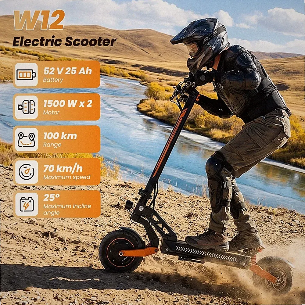 iScooter W12 Elektroroller 3000W 52V/25AH 11" Offroad E-Scooter 70km/h E-Roller