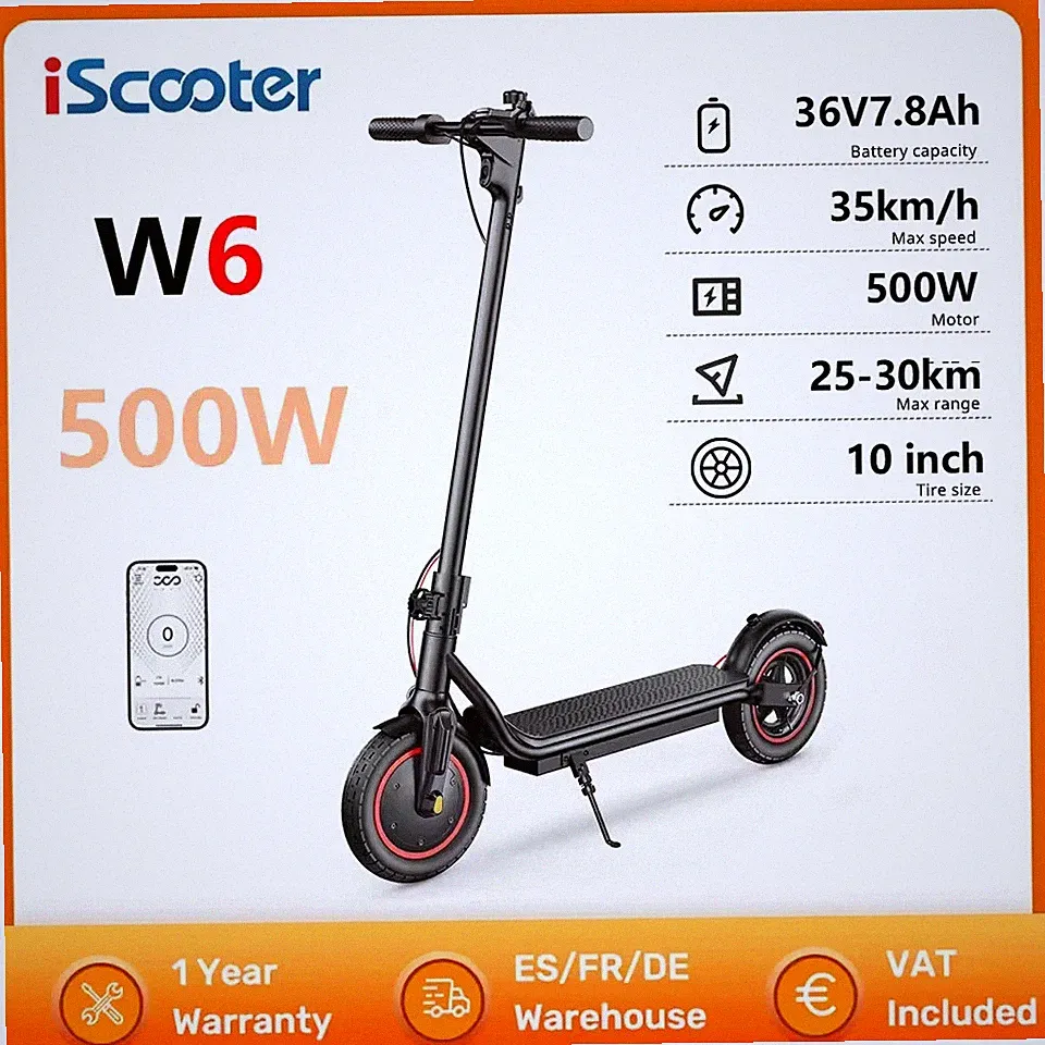 iScooter W6 Elektroroller 500W E-Scooter mit APP 35kmh 10'' Offroad E-Roller NEU