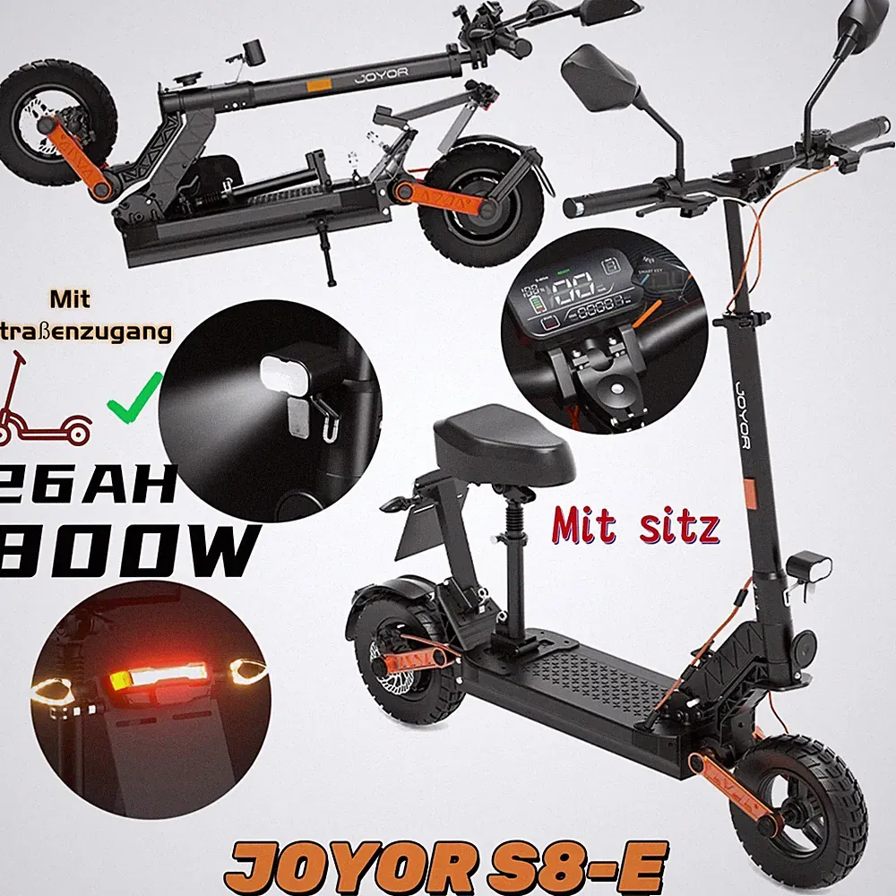 JOYOR S8-E Elektroroller 10 Zoll verstellbarer Sitz 8OO Motor 26AH Batterie