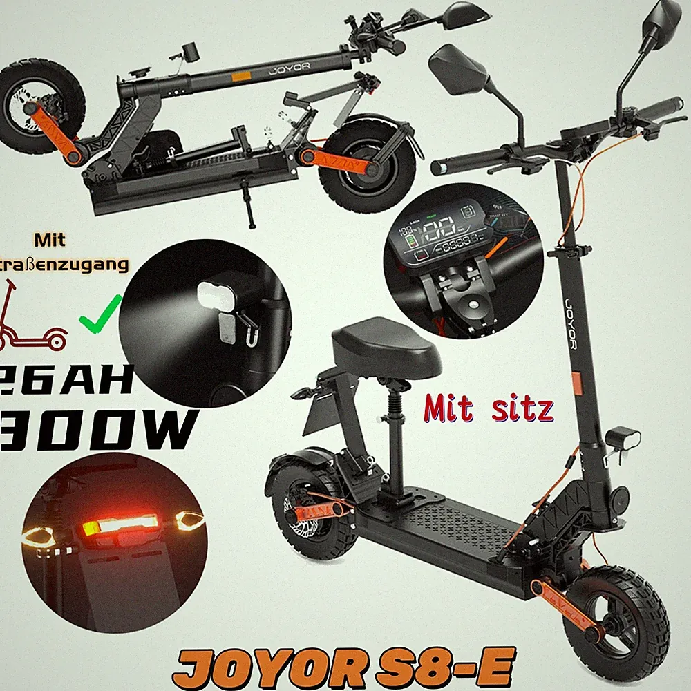 JOYOR S8-E Elektroroller 10 Zoll verstellbarer Sitz 8OO Motor 26AH Batterie