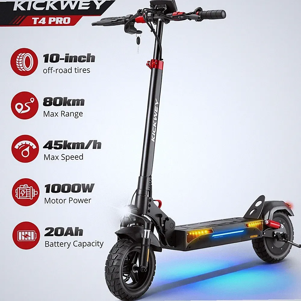 KICKWEY T4 Elektroroller 1000W 20AH 10" E-Roller 45km/h E-Scooter Klappbar 80KM