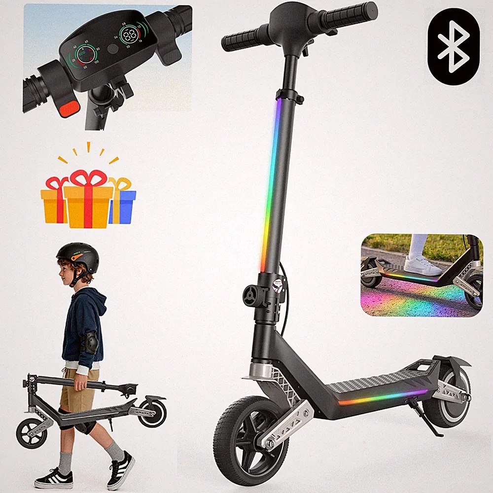 Kinder Elektroroller Klappbar 6.5" E-Scooter mit Bluetooth-Musik 16KM/H bis 9 KM