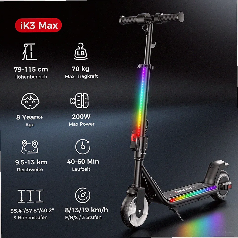 Kinder Elektroroller Schwarz Klappbar Elektroscooter LED-Anzeige Elektro Roller