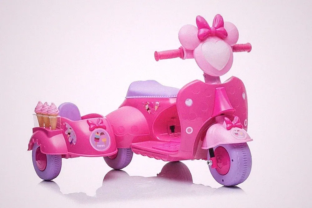 Kinder Roller Elektroauto 6V Dreirad LED Musik Kinderfahrzeug Rosa Eisdiele