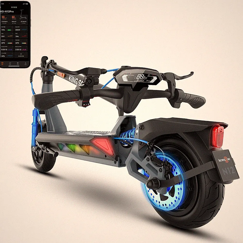 Kingsong N12 Pro E-scooter 10" Elektroroller 1400W 80km LED Stoßdämpfung APP