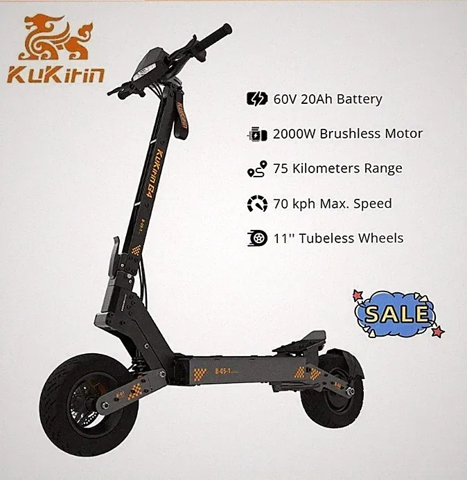 KuKirin G4 11 Zoll 2000W Klappbar Offroad E-Scooter 60V 20AH Elektroroller 70KMH