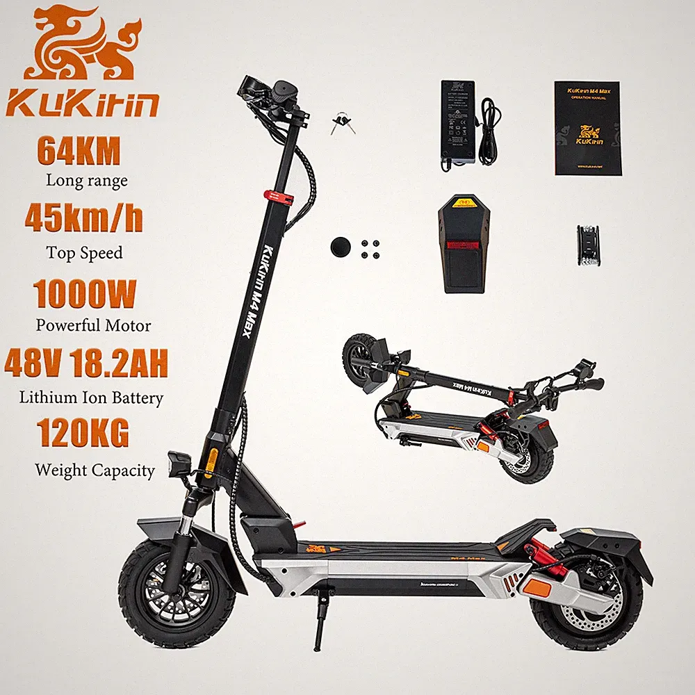 KuKirin M4MAX Elektroroller 1000W 48V 18.2AH 10'' E-Scooter 64KM Offroad 64KM