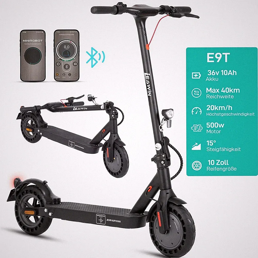 Leawin E9T Elektroroller 500W 10AH City E-Scooter 20KM/H 10" E-Roller with ABE