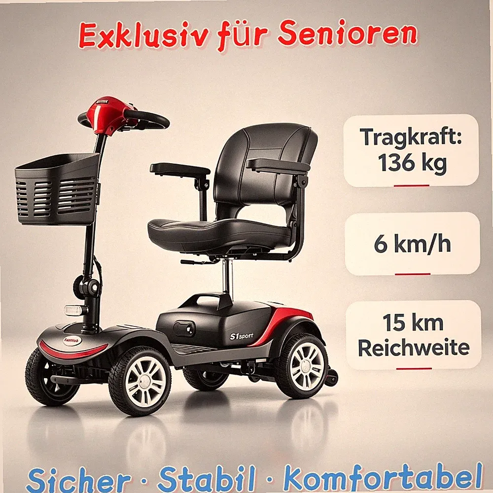 Mobilitätsroller 300W 12Ah Seniorenmobil Elektroroller 6km/h Mobilitätsscooter