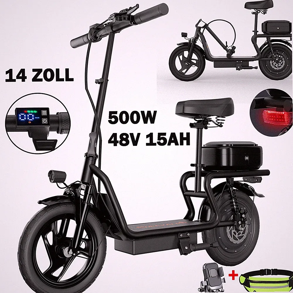 NEU 14 ZOLL Elektroroller mit Korb 48V 15AH 500W 120kg Klappbar E-Scooter 25km/h