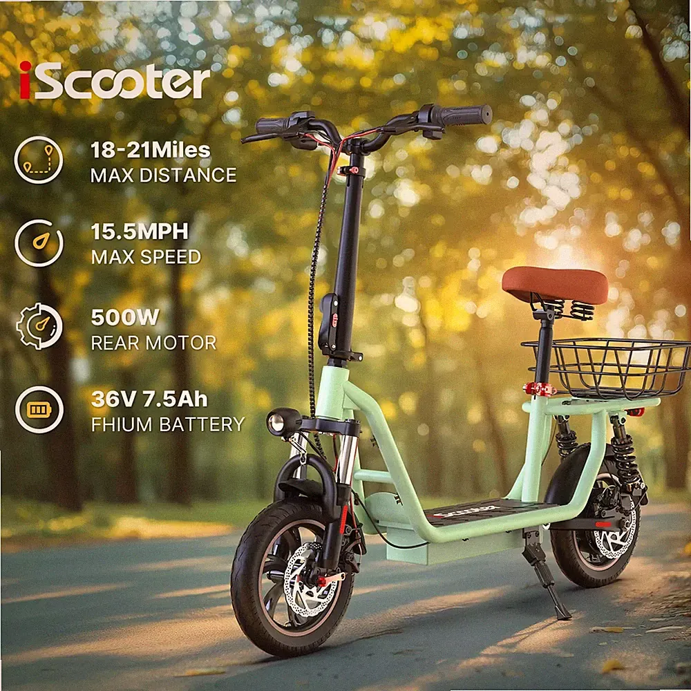 NEU 500W Damen Elektroroller mit Korb Vollfederung 12 Zoll E-Scooter 20kmh 120kg