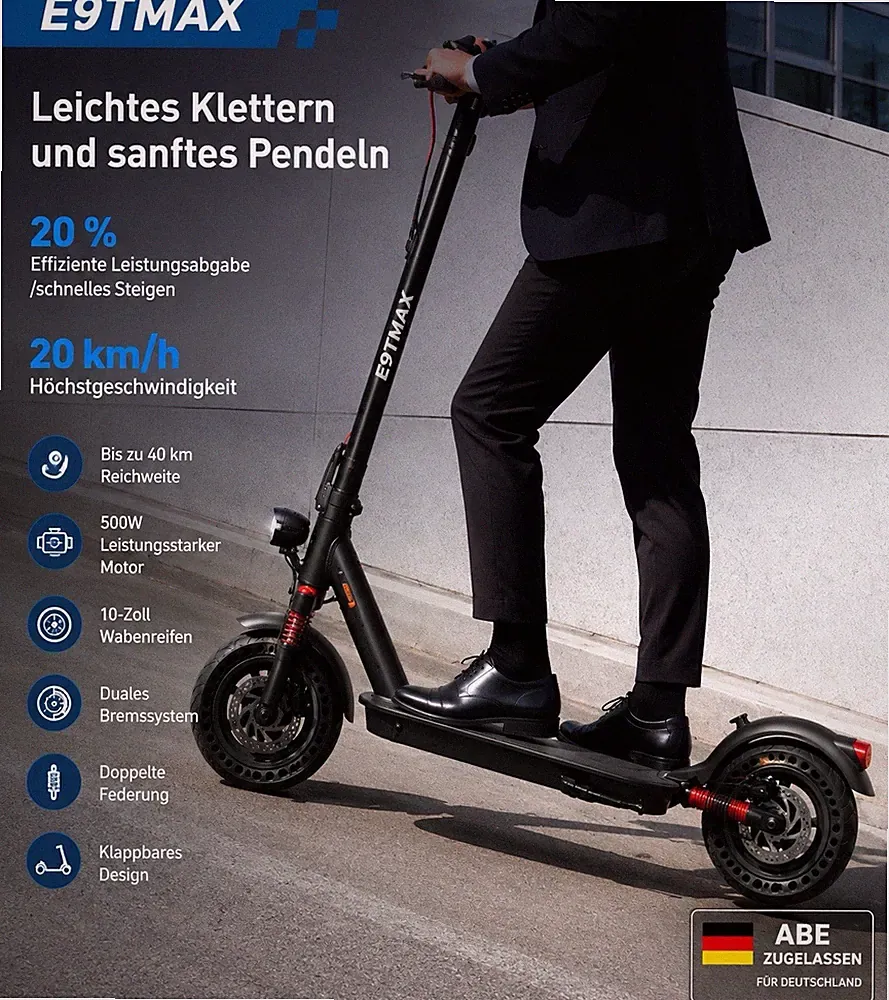 NEU E9TMAX E-Scooter mit Straßenzulassung | 500W | 40 km Reichweite | OVP